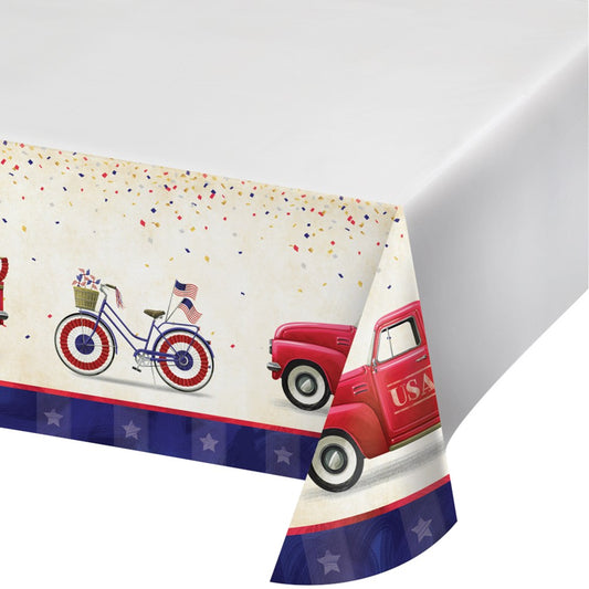 Patriotic Parade Paper Tablecover Border Print 54in x 102in 1ct