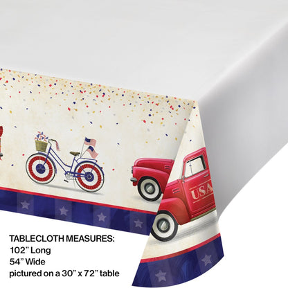 Patriotic Parade Paper Tablecover Border Print 54in x 102in 1ct