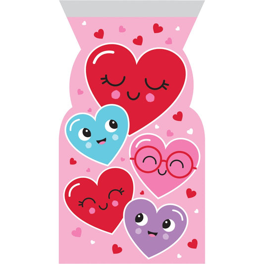 Cello Bag Zipper Heart Faces Valentines Decor 12ct