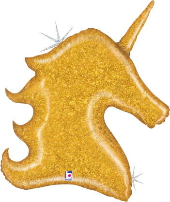 Betallic Gold Glitter Unicorn 33 inch Glitter Holographic Shaped Foil Balloon Packaged 1ct