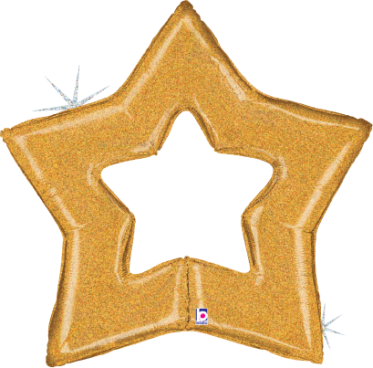 Betallic Linking Star Gold 38 inch Shaped Foil Balloon Holographic Packaged 1ct
