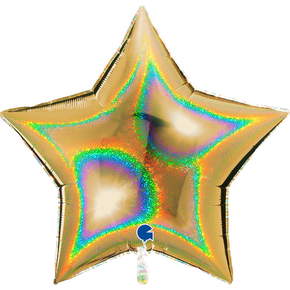 Grabo Gold Glitter Holographic Star Globo de aluminio de 36 pulgadas