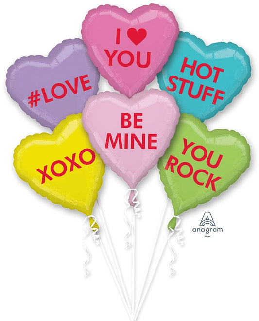 Anagram Valentines Bouquet Candy Hearts Foil Balloons