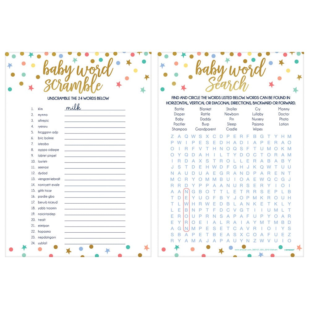 Baby Shower 2-in-1 Word Game 24ct