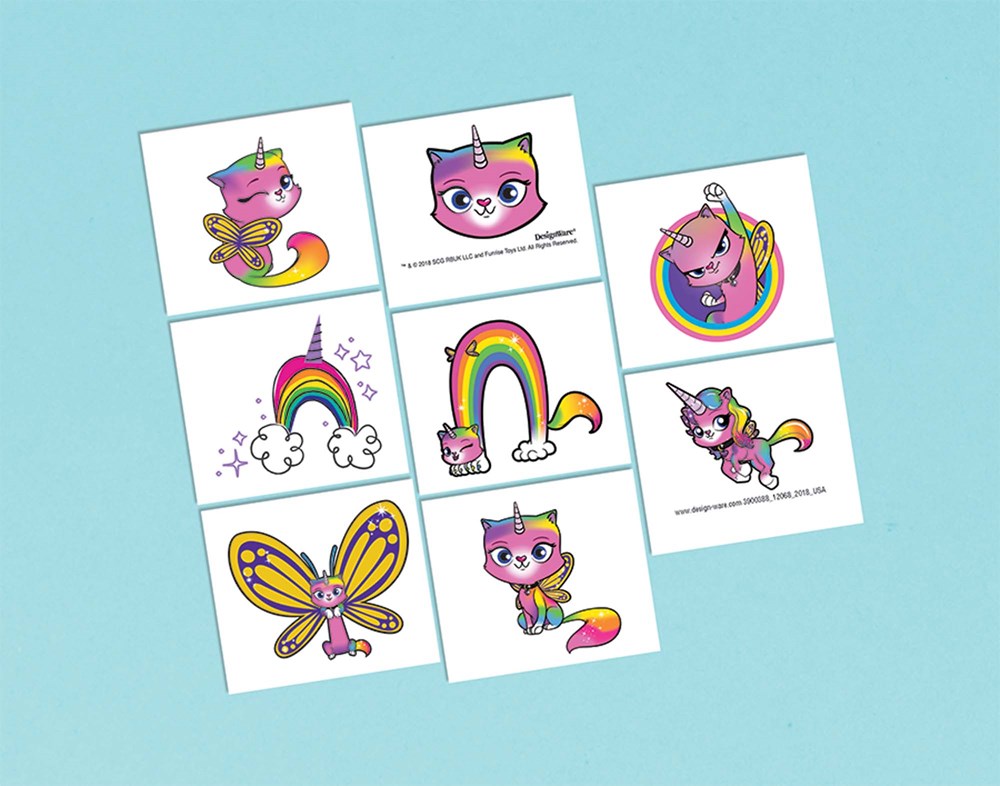 Rainbow Butterfly Unicorm Kitty Tattoos 8ct