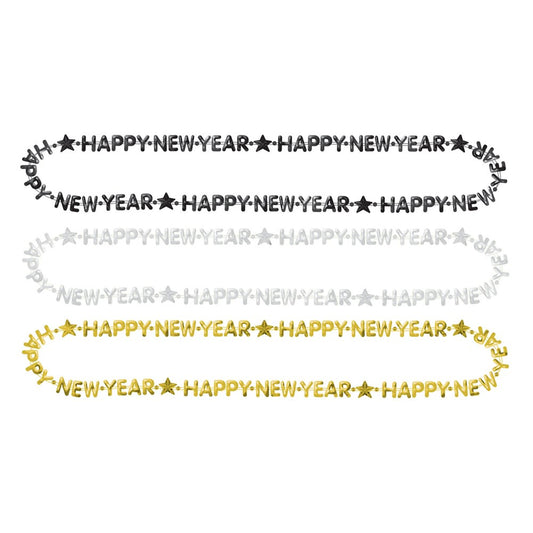 Happy New Year Beads 3 Pack Black Silver Gold 3ct