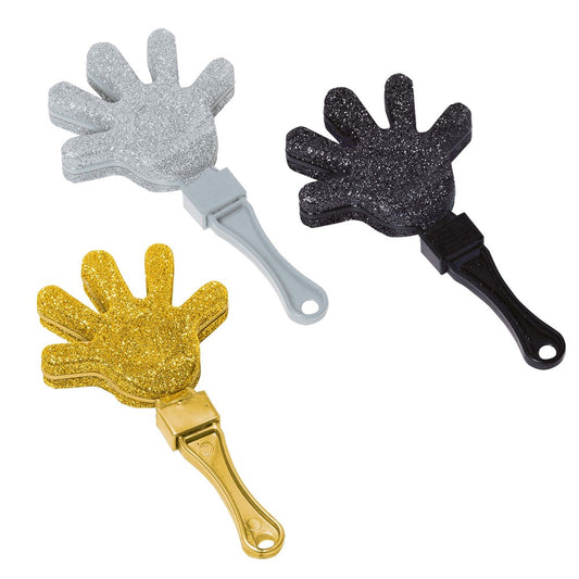 Glitter Plastic Hand Clapper Value Pack Black Silver and Gold 12ct