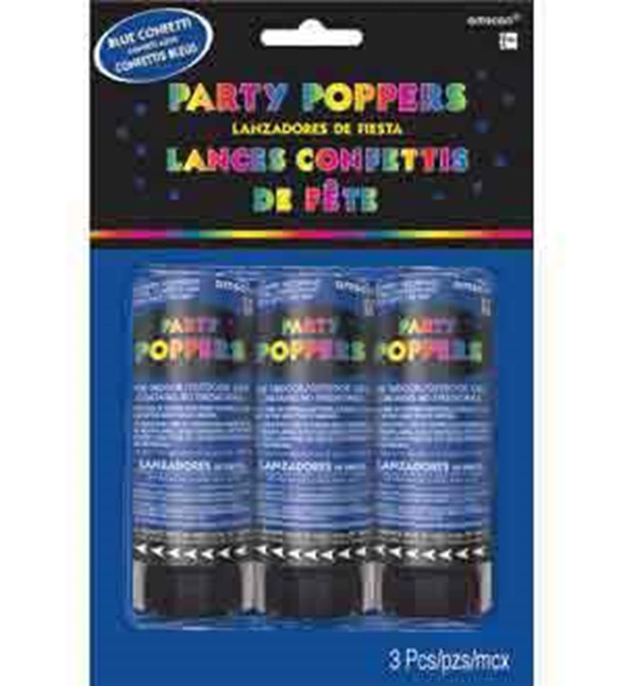 Confetti Party Poppers 3Pk Blue