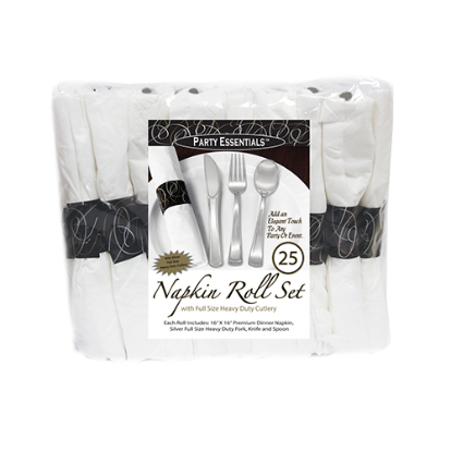 Napkin Roll Cutlery Bag Set 25ct - Silver
