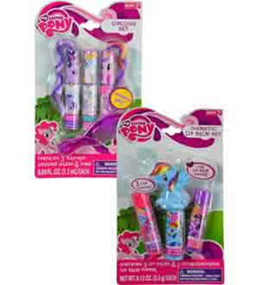 Two My Little Pony-themed lip gloss sets featuring colorful pony characters, vibrant packaging with pink and purple accents,