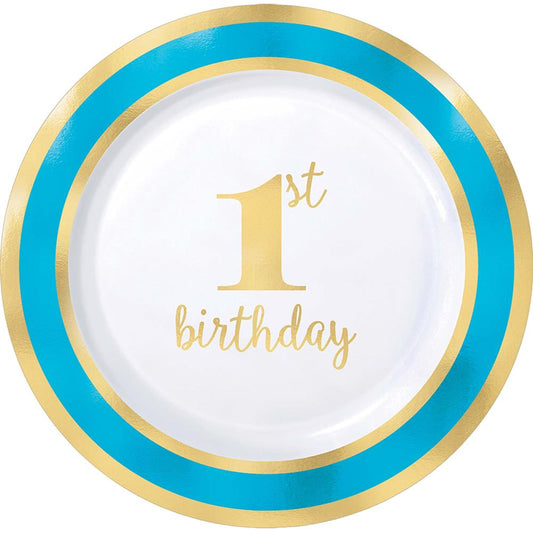 1st Birthday Plate (S) 10ct Blue Border