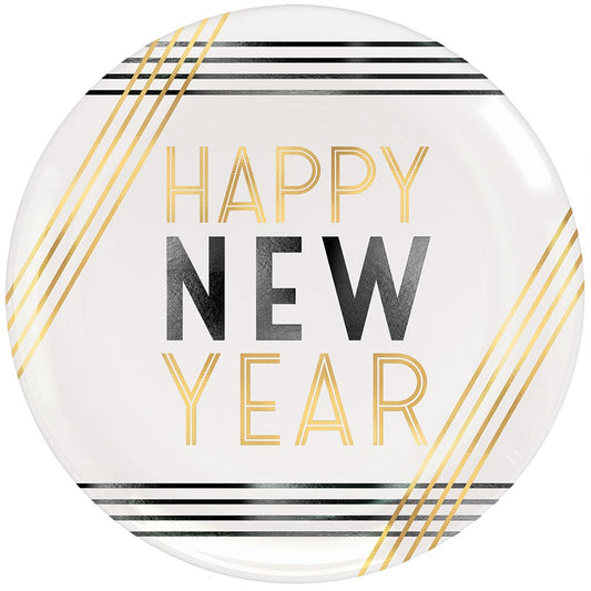 Happy New Year Coupe Plates Hot-Stamped Plastic 7.5in 4ct