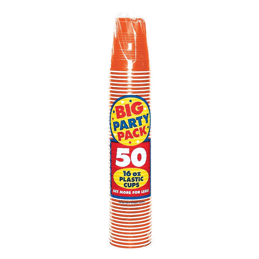 Vaso Plástico Naranja 16oz 50ct