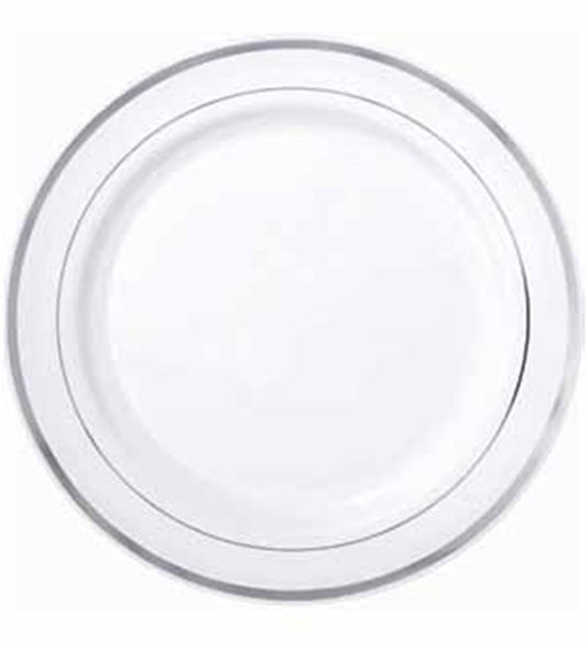 Premium Plastic Plate Silver Trim (L)10ct