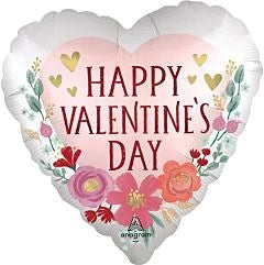 Globo de lámina de flores románticas Anagram Happy Valentine's Day de 18 pulgadas