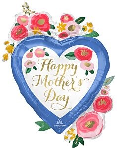 Anagram 34 inch Happy Mothers Day Florals Heart Shaped Foil Balloon 1ct