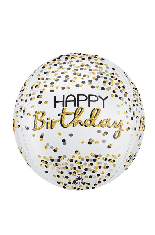 Anagram Happy Birthday Silver Black and Gold 16inch Orbz 1ct