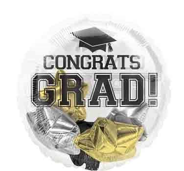 Anagram Congrats Grad Black Gold Silver Star Foil Balloon 1ct