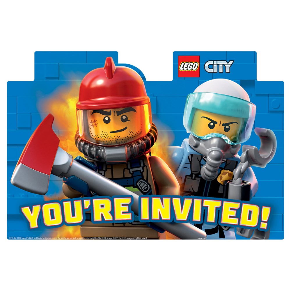 Invitaciones postales de Lego City 8ct