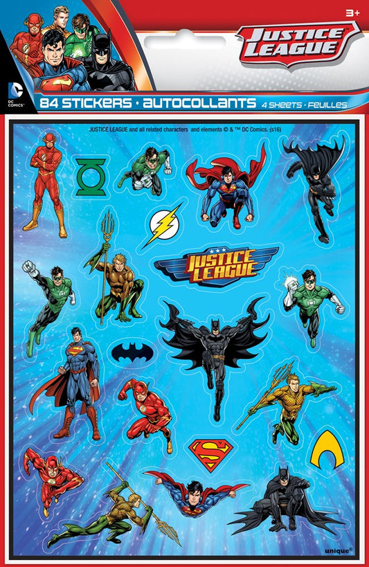 Justice League Sticker Sheet 4ct