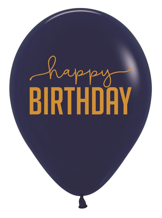 11 inch Sempertex Happy Birthday Navy Latex Balloons 50ct