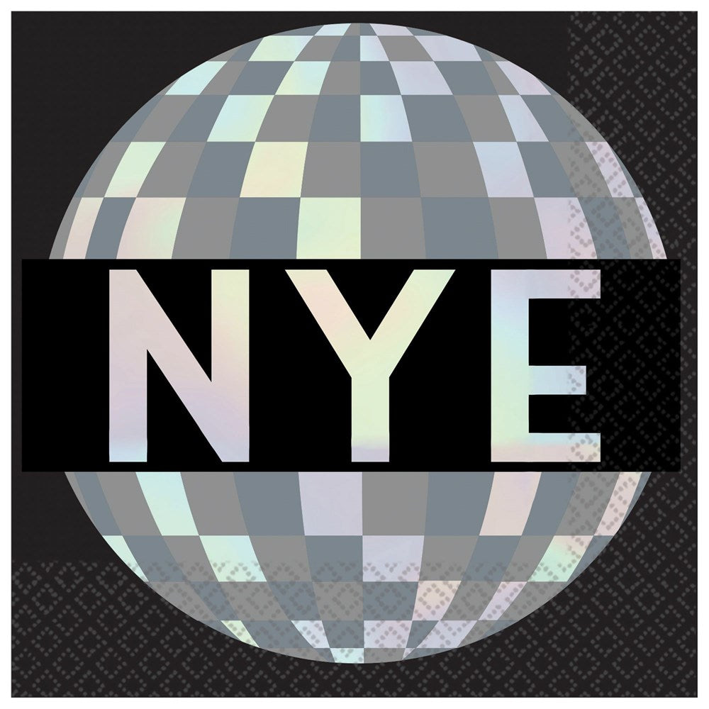New Year Disco Ball Iridescent Beverage Napkin 16ct