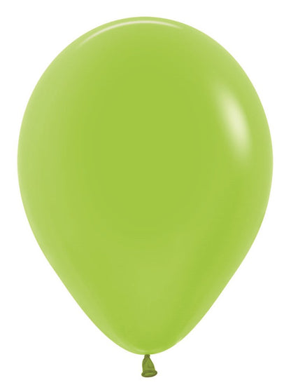 5-inch neon green latex balloon inflated with tied end visible.