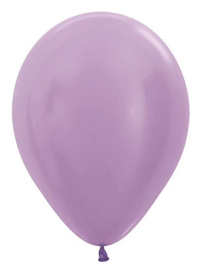 Glossy lilac latex balloon in a classic round shape, 5 inches inflated size.