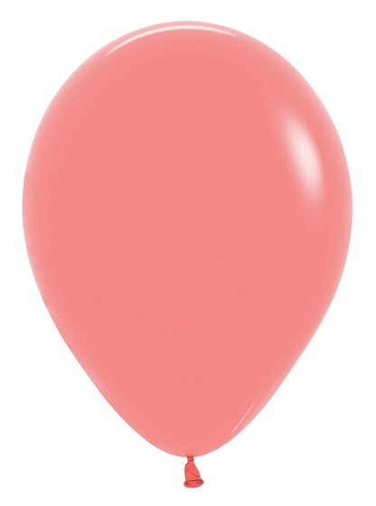 Coral-colored 5-inch latex balloon with a smooth, glossy finish and tied end.