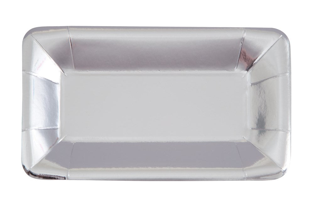 Silver Foil Appetizer Plate 9x5 8ct