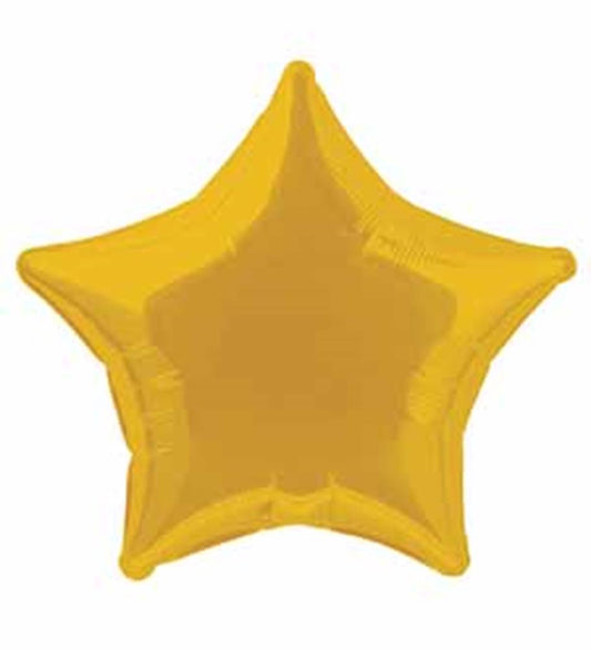 Gold star-shaped foil balloon with a shiny metallic finish, 20 inches wide.