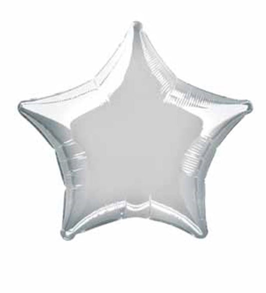 Silver foil balloon shaped like a five-pointed star, 20 inches wide.
