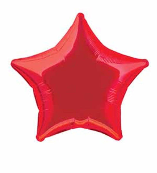 Red foil balloon shaped like a five-pointed star, 20 inches wide with a shiny finish.
