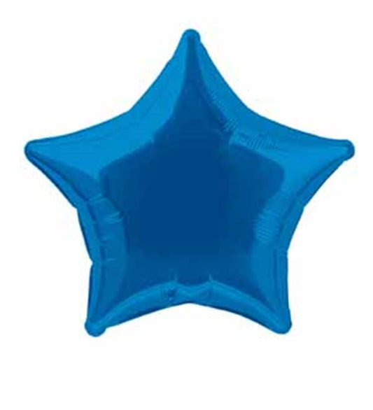 Royal blue star-shaped foil balloon with a smooth, shiny surface, 20 inches wide.