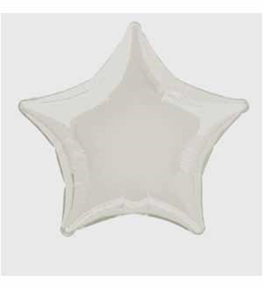 White foil balloon shaped like a five-pointed star with a glossy finish.