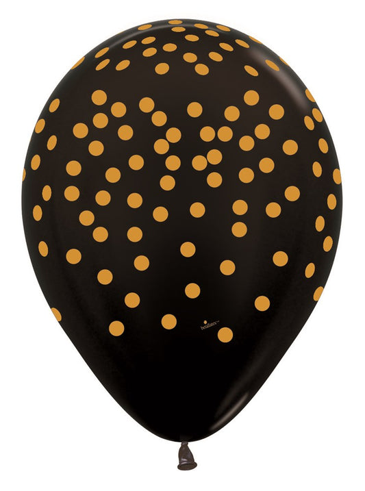 11 inch Sempertex Gold Confetti Black Latex Balloons 50ct