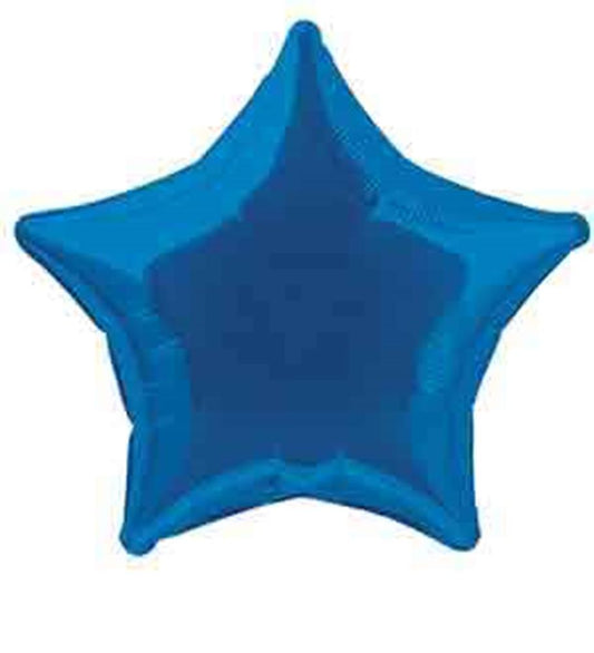 Shiny royal blue foil balloon shaped like a five-pointed star, 20 inches.