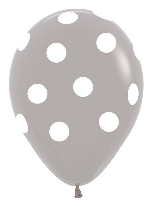 11 inch Sempertex Polka Dots Deluxe Grey Latex Balloons All Over Print 50ct