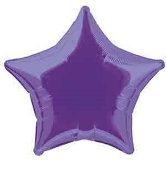 Deep purple star-shaped foil balloon with glossy metallic finish, 20 inches wide.
