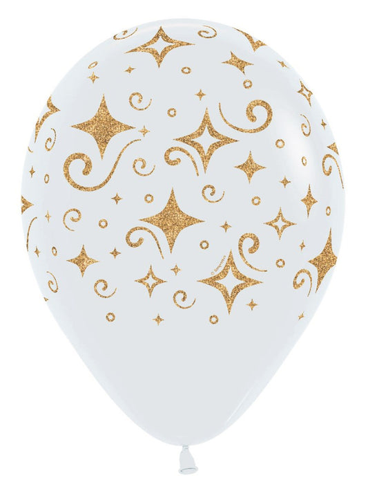 11 inch Sempertex Golden Diamonds Fashion White  Latex Balloons All over Print 50ct