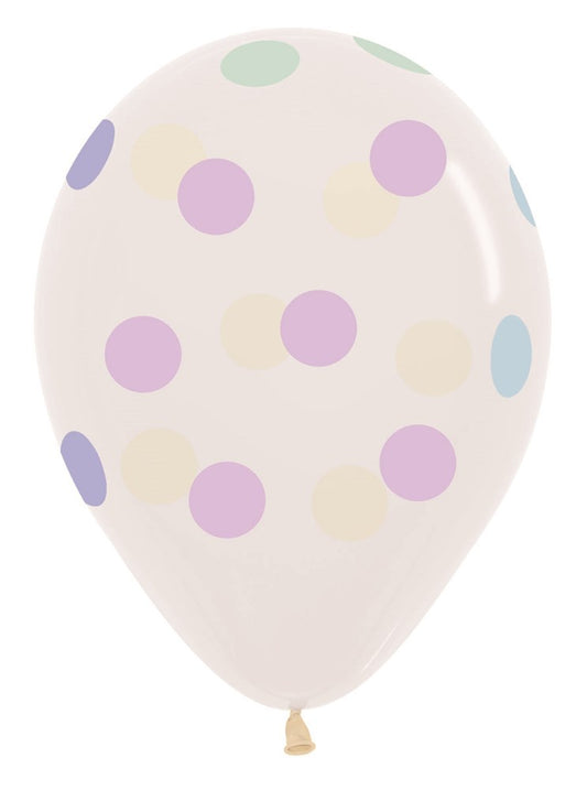 11 inch Sempertex Polka Dots Pastel (Crystal Clear) Latex Balloons All over Print 50ct