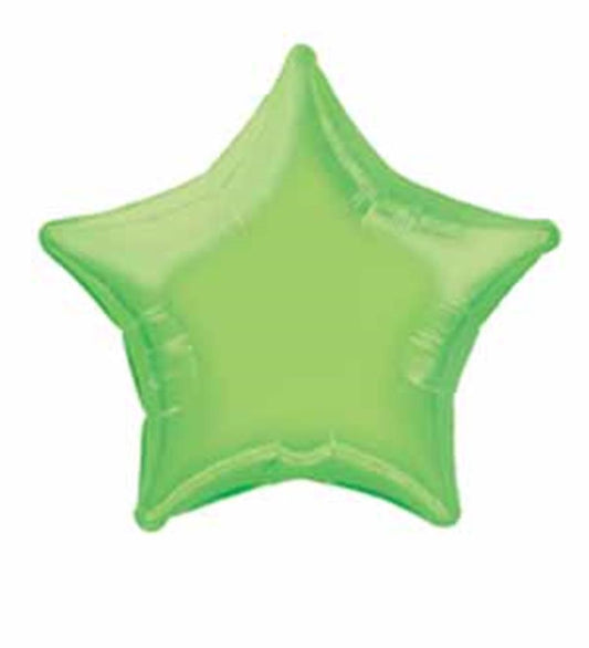 Lime green foil balloon shaped like a five-point star with glossy finish.