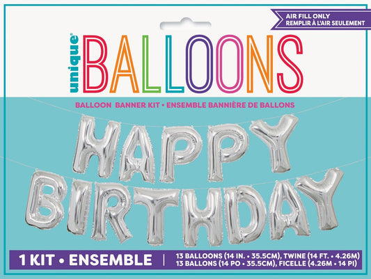 Kit de pancarta con letras de globos plateados de 14 pulgadas