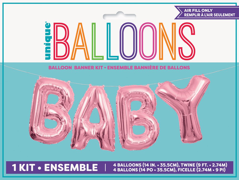Kit de pancarta con globos con letras de bebé rosa de 14 pulgadas