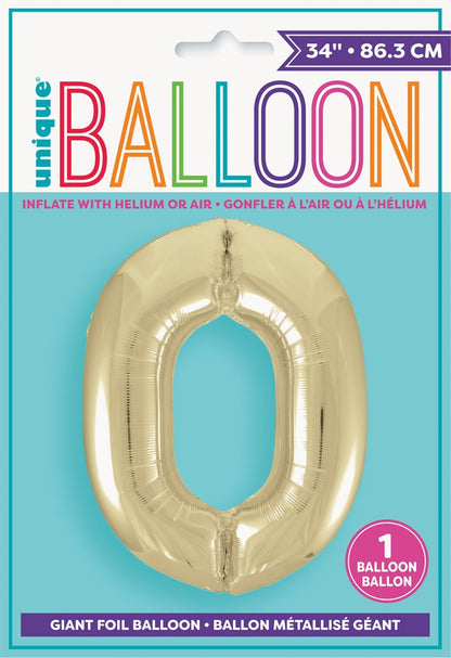 Jumbo Foil Number Balloon 34in Gold - 0