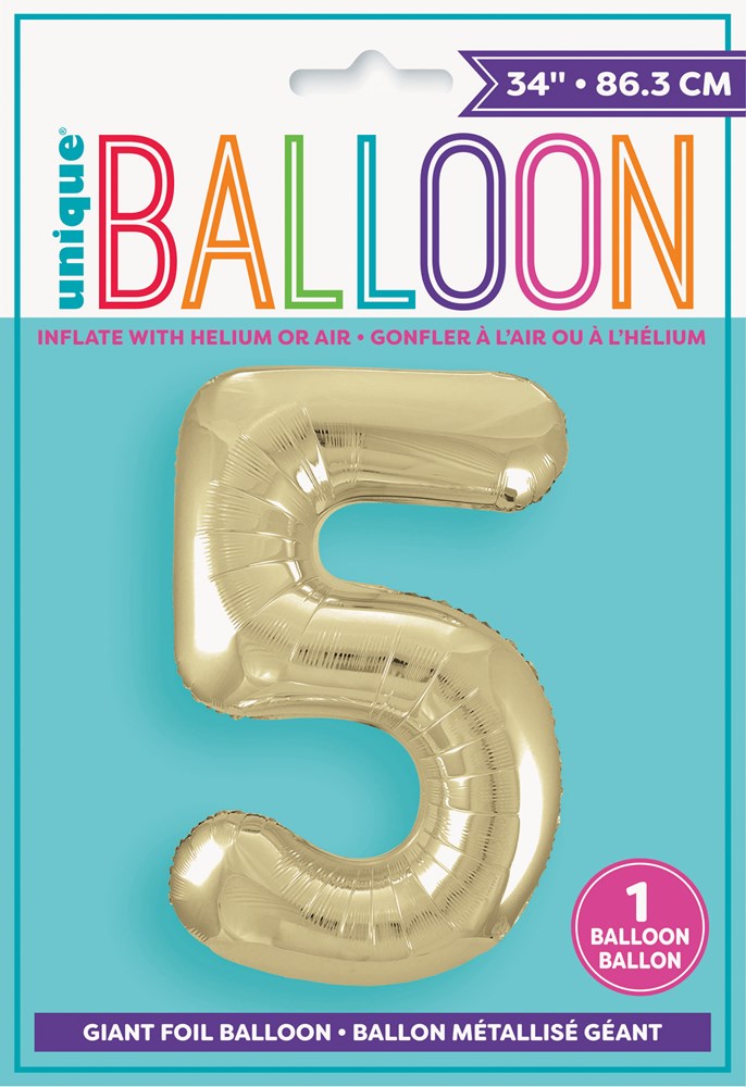 Jumbo Foil Number Balloon 34in Gold - 5