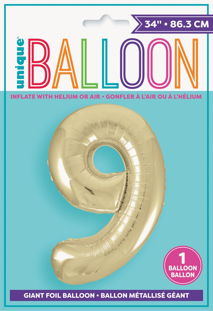 Jumbo Foil Number Balloon 34in Gold - 9