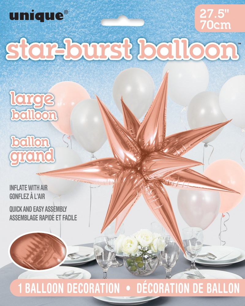 Globo de lámina de oro rosa 3D Star Burst - Grande