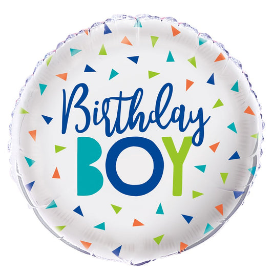 Confetti Birthday Boy 18in Foil Balloon FLAT