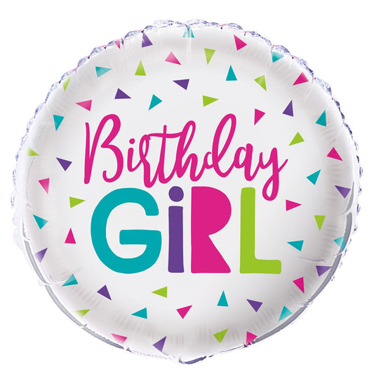 Confetti Birthday Girl 18in Foil Balloon FLAT